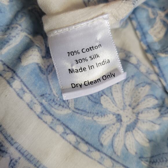 BELL Alicia Bell Sz M Blue White Top Boho Blouse Floral Cotton Silk Sequin Flowy - Picture 6 of 6
